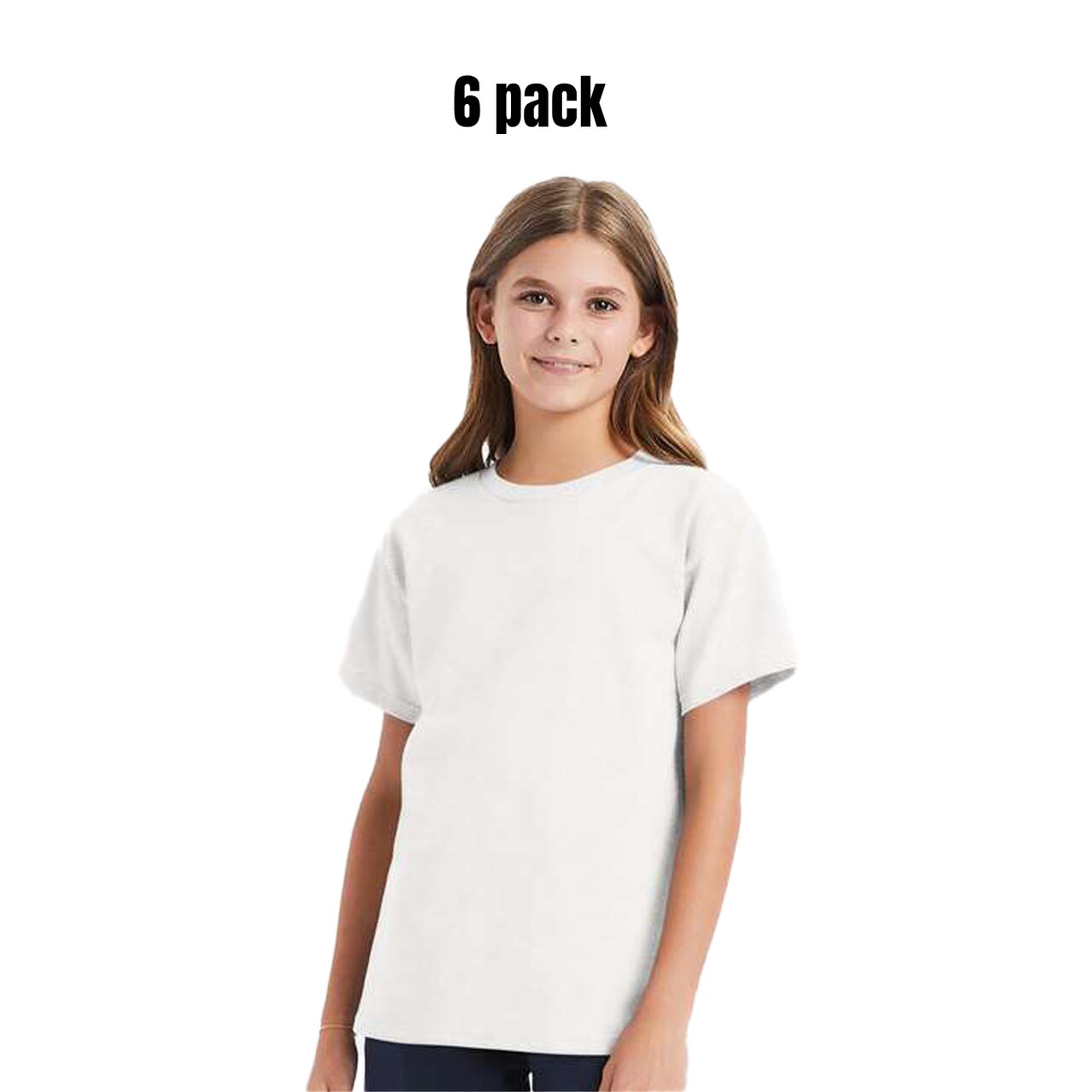 6 Pack Hanes Essential-T Youth Crewneck Short Sleeve T-Shirt for School, Casual & Bulk Everyday Wear